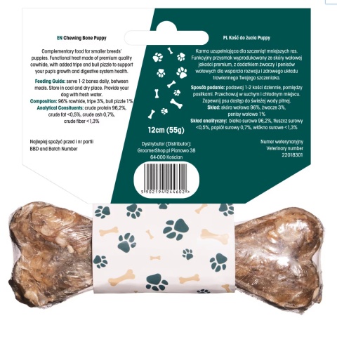 Lovi Food Puppy Chewing Bone - kość do żucia dla szczeniaka, ze żwaczami-S 12 cm Lovi Food Puppy Chewing Bone - kość do żucia dla szczeniaka, ze żwaczami-S 12 cm