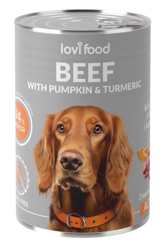 Lovi Food Beef with Pumpkin 400g - monobiałkowa mokra karma dla psa, z wołowiną, dynią i kurkumą