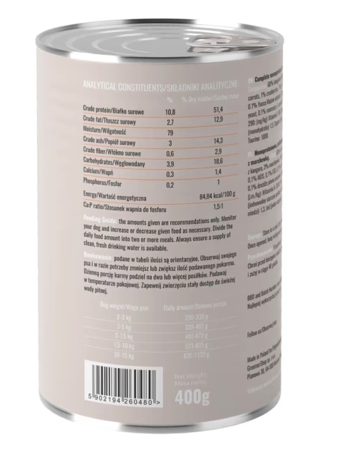 Lovi Food Kangaroo with Carrots 400g - mokra karma dla psa, z kangurem i marchewką Lovi Food Kangaroo with Carrots 400g - mokra karma dla psa, z kangurem i marchewką