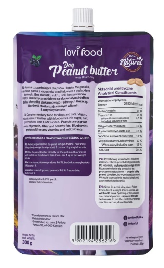 Lovi Food Peanut Butter with Blueberry - pasta orzechowa dla psa i kota, z borówkami 300g