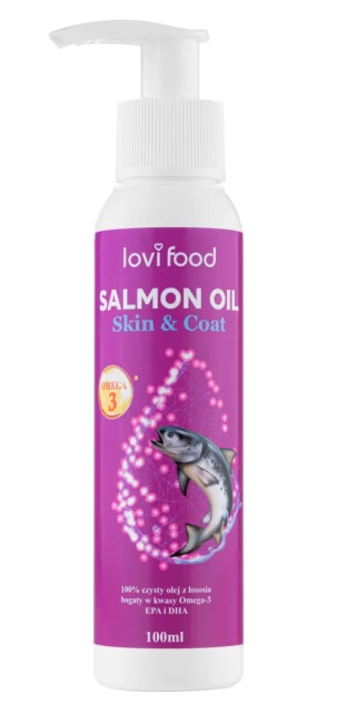Lovi Food Salmon Oil - czysty olej z łososia dla psa i kota, bogaty w kwasy Omega-3, EPA i DHA 100 ml