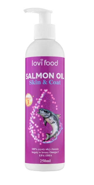 Lovi Food Salmon Oil - czysty olej z łososia dla psa i kota, bogaty w kwasy Omega-3, EPA i DHA 250 ml