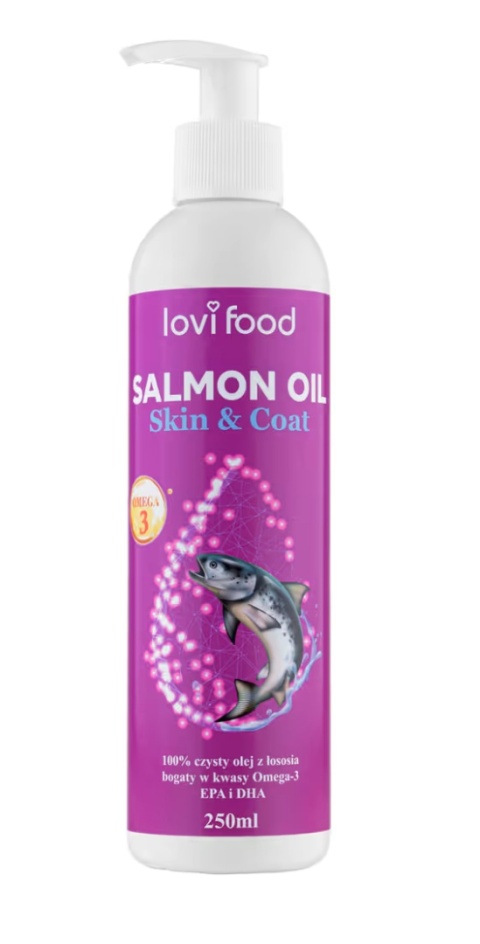 Lovi Food Salmon Oil - czysty olej z łososia dla psa i kota, bogaty w kwasy Omega-3, EPA i DHA 250 ml Lovi Food Salmon Oil - czysty olej z łososia dla psa i kota, bogaty w kwasy Omega-3, EPA i DHA 250 ml