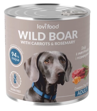 Lovi Food Wild Boar with Carrots - mokra karma dla psa, z dzikiem, marchewką i rozmarynem 800g