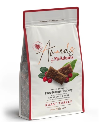 McAdams Awards Roast Turkey 150g - rzemieślnicze miękkie przysmaki dla psa, ekologiczny indyk, żurawina i szałwia
