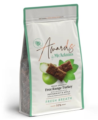 McAdams Awards Fresh Breath 150g - rzemieślnicze miękkie przysmaki dla psa, ekologiczny indyk, mięta i jabłko