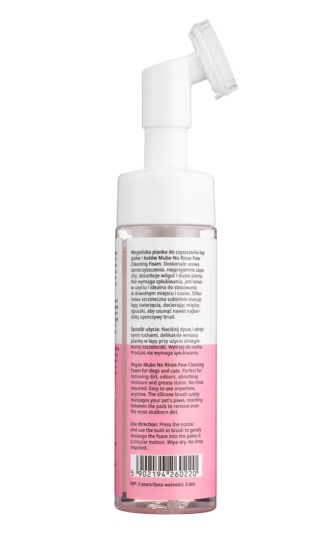 Mubo No Rinse Paw Cleaning Foam Cherry 200ml - pianka do mycia łapek psa i kota, bez spłukiwania, wiśniowa