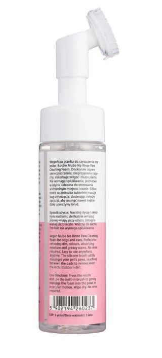 Mubo No Rinse Paw Cleaning Foam Watermelon 200ml - pianka do mycia łapek psa i kota, bez spłukiwania, arbuzowa