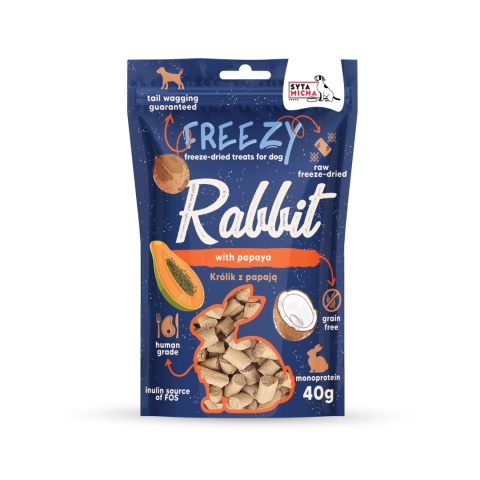 Syta Micha - Liofilizowane przysmaki dla psa Królik z papają FREEZY 40g Syta Micha - Liofilizowane przysmaki dla psa Królik z papają FREEZY 40g