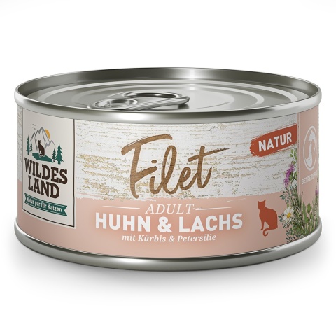 WILDES LAND CAT Huhn Lachs Filet - filety z kurczaka i łososia (80g) WILDES LAND CAT Huhn Lachs Filet - filety z kurczaka i łososia (80g)
