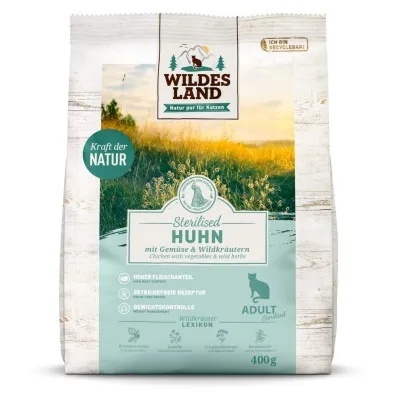 WILDES LAND CAT Huhn sterilised - karma dla kastrowanych kotów (400g) WILDES LAND CAT Huhn sterilised - karma dla kastrowanych kotów (400g)