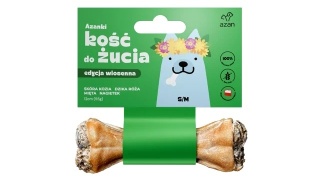 Azanki Kość do żucia w skórze wołowej ze skórą kozią, miętą, dziką różą i nagietkiem (S/M 12cm/55g)