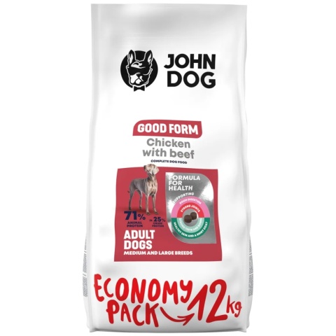 Karma sucha średnie i duże rasy John Dog Good Form. Kurczak z wołowiną – 12 kg