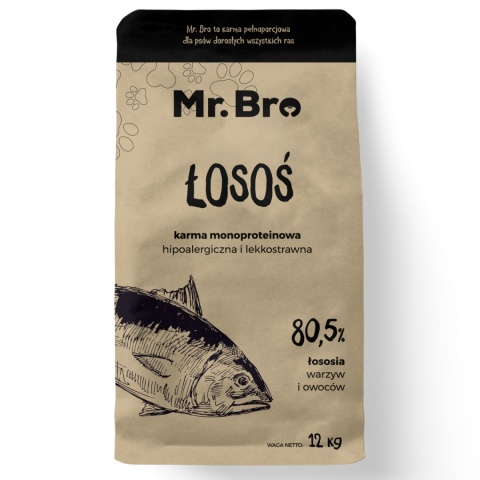 Mr.Bro Hipoalergiczna sucha karma dla psów dorosłych z łososiem 12kg Mr.Bro Hipoalergiczna sucha karma dla psów dorosłych z łososiem 12kg