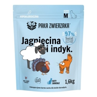 Paka Zwierzaka –Karma Sucha dla Kota – Jagnięcina i Indyk – Rozmiar M1,6 kg | Bezzbożowa, Premium, Wysoka Zawartość Mięsa