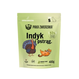 Paka Zwierzaka – Karma Sucha dla Kota – Indyk i Pstrąg – Kocięta "S" 400 g | Bezzbożowa, Premium, Wysoka Zawartość Mięsa