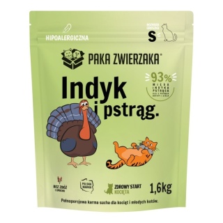 Paka Zwierzaka – Karma Sucha dla Kota – Indyk i Pstrąg – Kocięta "S" 1,6kg | Bezzbożowa, Premium, Wysoka Zawartość Mięsa