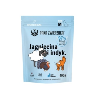 Paka Zwierzaka –Karma Sucha dla Kota – Jagnięcina i Indyk – Rozmiar M 400g | Bezzbożowa, Premium, Wysoka Zawartość Mięsa