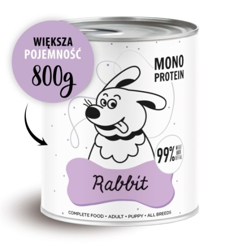 Paka Zwierzaka PEPE - Naturalna Karma Mokra dla Psa z Królika 800 g | Lekkostrawna, Wysoka Zawartość Mięsa, Bez Zbóż