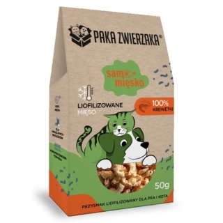 Paka Zwierzaka Samo Mięsko – Liofilizowane Krewetki dla psa i kota – 50 g | 100% krewetek, bogactwo omega-3, bez dodatków