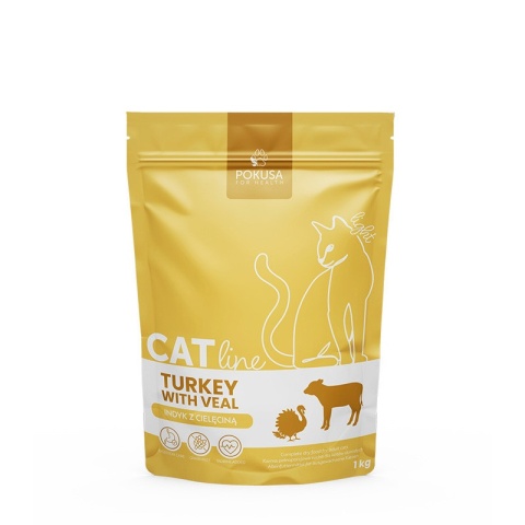 Pokusa CatLine Karma Sucha dla Kota – Indyk z Cielęciną Bezzbożowa, Wysokomięsna – 1 kg