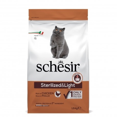 Schesir Original, karma sucha, dla kota, kurczak, 1,5 kg, worek, po sterylizacji i lekkostrawna