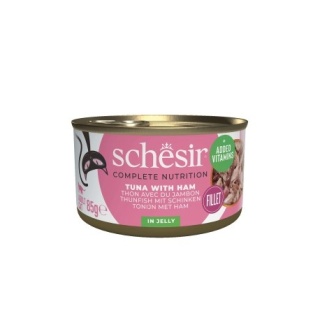 Schesir karma mokra, dla kotów, tuńczyk z szynką w galarecie, 85 g, puszka