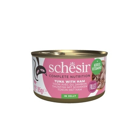 Schesir karma mokra, dla kotów, tuńczyk z szynką w galarecie, 85 g, puszka
