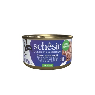 Schesir karma mokra, dla kotów, tuńczyk z wołowiną w galarecie, 85 g, puszka