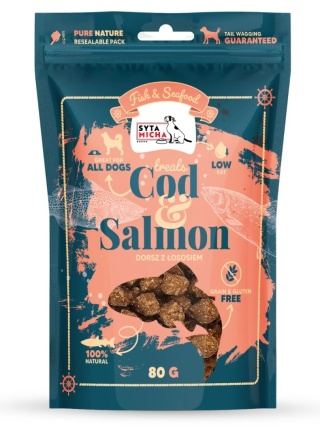 Syta Micha Fish & Seafood Przysmaki z łososiem i dorszem dla psa 80g