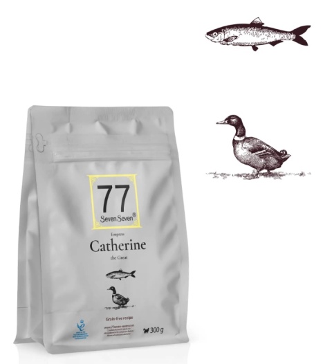 77 SevenSeven Karma sucha dla kota Catherine the Great z kaczką śledziem , sardynką i mintajem dla kota 300g