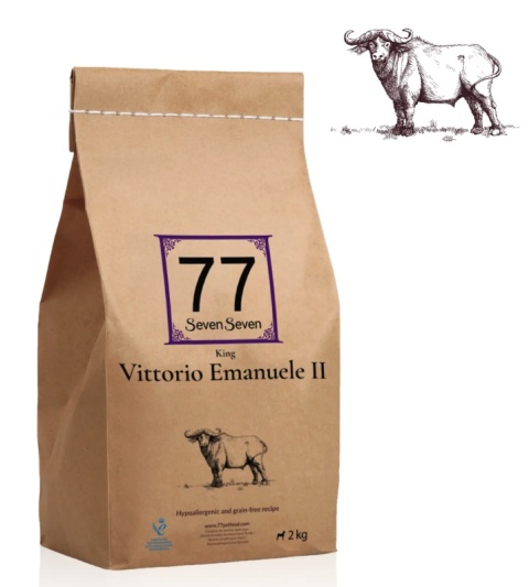 77 SevenSeven Karma sucha dla psa Vittorio Emanuele II z bawołem jagnięciną i wołowiną bez zbóż 2 kg