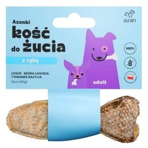 AZANKI Kość do żucia z łososiem w skórze łososia z tymiankiem i bazylią – naturalny przysmak dla psów wszystkich ras 12 cm