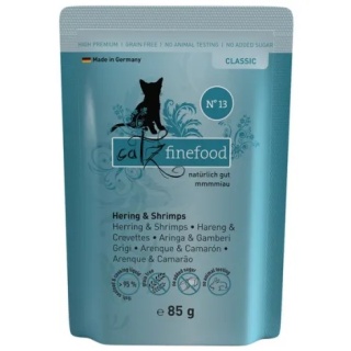 Catz Finefood Classic N°13 Śledź i Krewetki - Pełnoporcjowa karma mokra dla kota--saszetka 85 g