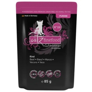 Catz Finefood Purrrr N°119 Wołowina Monobiałkowa karma mokra dla kota - 70% wołowiny, naturalny bulion- saszetka 85 g