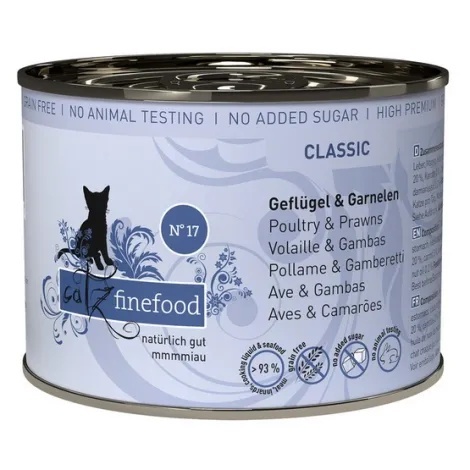 Catz Finefood Classic N°17 Drób i Krewetki ełnoporcjowa karma mokra dla kota , delikatny drób i krewetki z żurawiną puszka 200 g