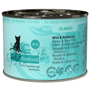 Catz Finefood Classic N°21 Dziczyzna i Karmazyn , naturalna karma mokra dla kota z dodatkiem borówki i szałwi – puszka 200 g