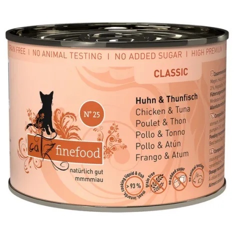 Catz Finefood Classic N°25 Kurczak i Tuńczyk Naturalna karma mokra dla kota – z dziką różyą i rumiankiem– puszka 200 g