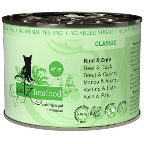 Catz Finefood Classic N°23 Wołowina i Kaczka pełnoporcjowa karma mokra dla kota z dodatkiem ż¨rawiny i aloesu – puszka 200 g