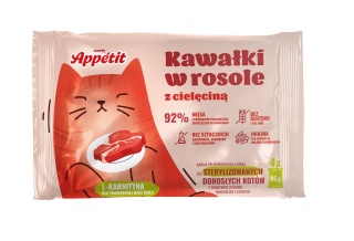 Comfy Appetit Kawałki w rosole z cielęciną 340 g (4×85 g) – mokra karma dla kotów sterylizowanych z L-karnityną