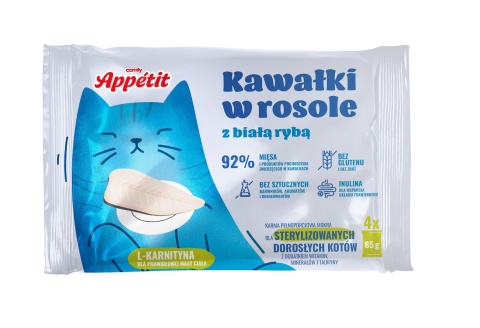 Comfy Appetit Kawałki w rosole z białą rybą 340 g (4×85 g) – mokra karma dla kotów sterylizowanych, niskotłuszczowa