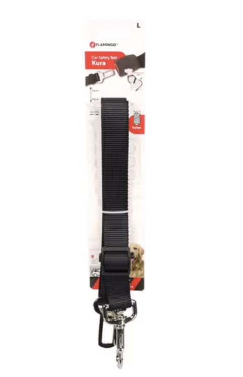 Flamingo Car Safety Belt Kura Black Nylon - smycz do samochodu dla psa, nylonowa, czarna - L