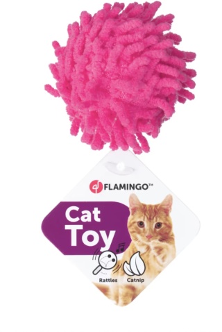Flamingo Cat Dax Ball 4cm - cicha piłeczka dla kota, mop z grzechotką i kocimiętką, fuksja