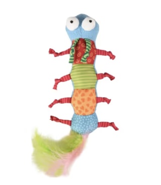 Flamingo Cat Yowly Caterpillar - długa zabawka dla kota, pluszowa gąsienica z piórami i kocimiętką