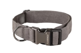 Flamingo Collar Oxana Grey - solidna obroża dla psa regulowana, nylonowa, dwupunktowa klamra, szara, r. L/XL