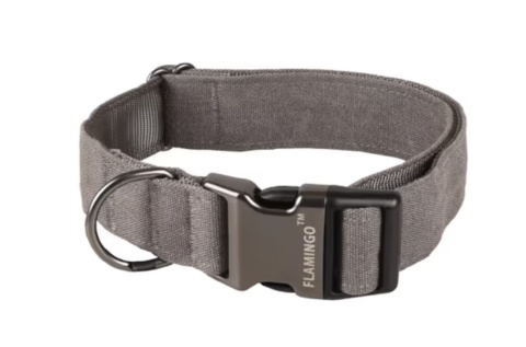 Flamingo Collar Oxana Grey - solidna obroża dla psa regulowana, nylonowa, dwupunktowa klamra, szara, r. M