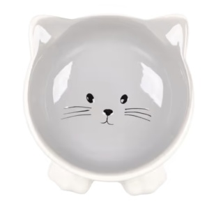 Flamingo Puzi Grey Bowl 125ml - miska ceramiczna dla kota, na podwyższeniu, szary kotek