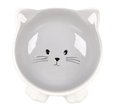 Flamingo Puzi Grey Bowl 125ml - miska ceramiczna dla kota, na podwyższeniu, szary kotek