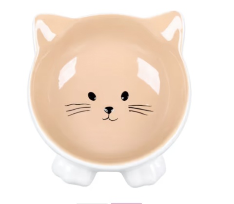 Flamingo Puzi Taupe Bowl 125ml - miska ceramiczna dla kota, na podwyższeniu, beżowy kotek