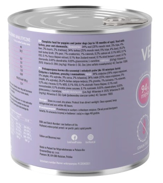Lovi Food Junior & Puppy Veal & Turkey - mokra karma dla szczeniaka i juniora, z cielęciną, indykiem i gruszką 800g